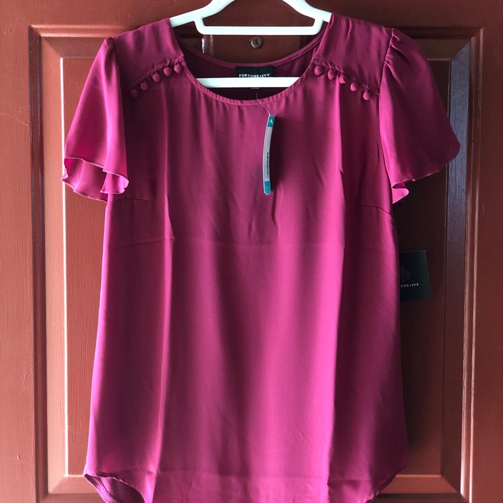 Mixed Material Flutter Sleeve Blouse